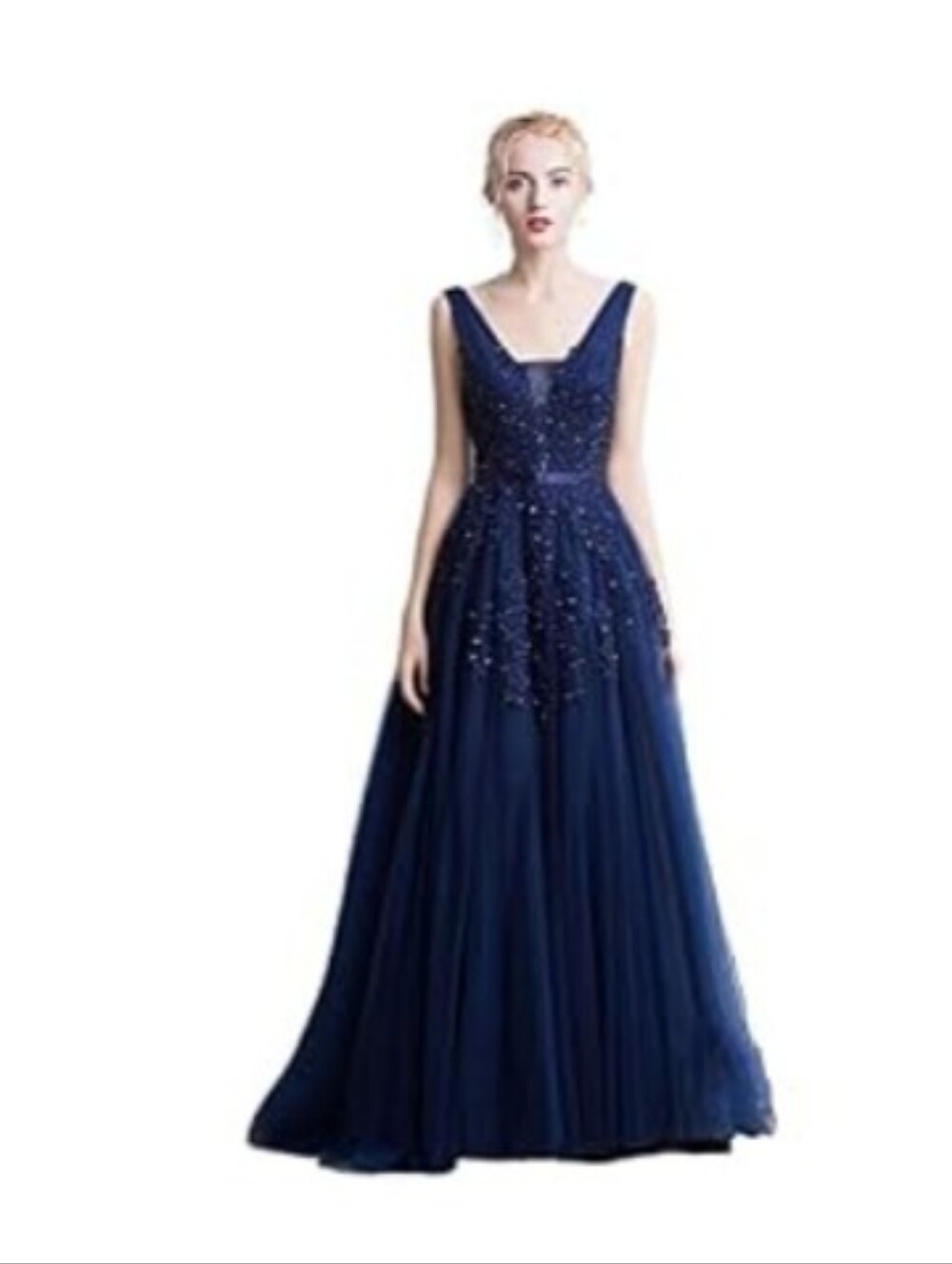 Whimsical Navy Blue Embroidered Evening Gown SZ 6